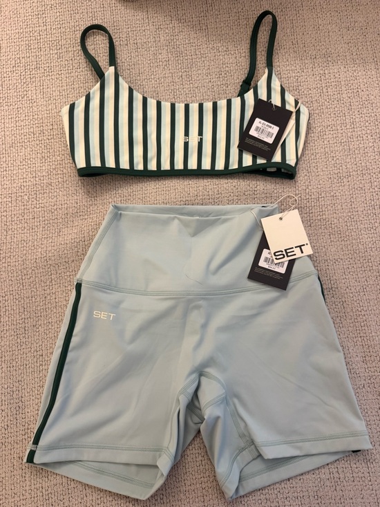 SET Active Pants - Set Active Aeraline Breathe Stripe Base Bra and Shorts in Ibiza